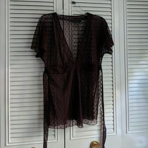 L. Sheer top. Wine color.